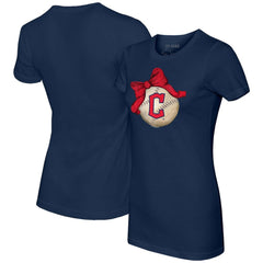 Navy Cleveland Guardians Tiny Turnip Women's Baseball Bow T-Shirt