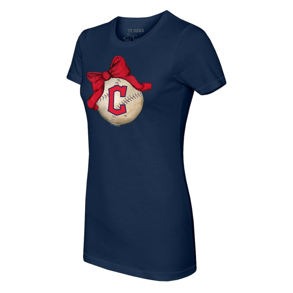 Navy Cleveland Guardians Tiny Turnip Women's Baseball Bow T-Shirt