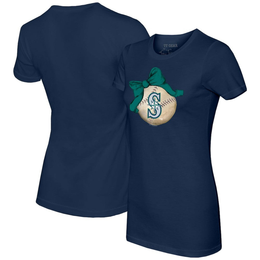 Navy Seattle Mariners Tiny Turnip Women's Baseball Bow T-Shirt