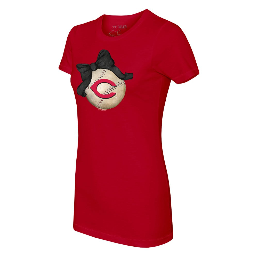 Red Cincinnati Reds Tiny Turnip Women's Baseball Bow T-Shirt