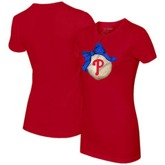 Red Philadelphia Phillies Tiny Turnip Women's Baseball Bow T-Shirt