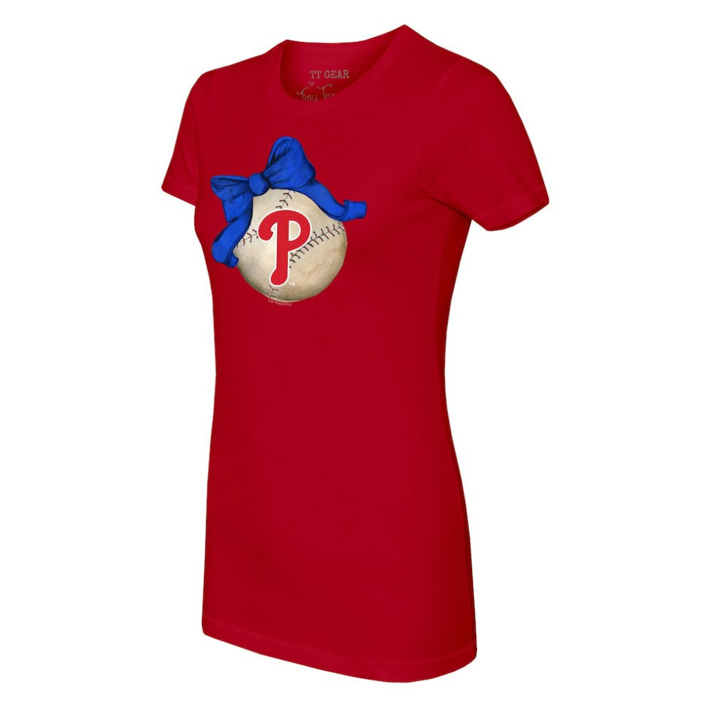 Red Philadelphia Phillies Tiny Turnip Women's Baseball Bow T-Shirt
