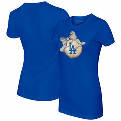 Royal Los Angeles Dodgers Tiny Turnip Women's Baseball Bow T-Shirt