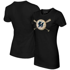 Black Miami Marlins Tiny Turnip Women's Baseball Cross Bats T-Shirt