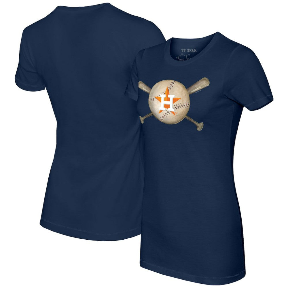 Navy Houston Astros Tiny Turnip Women's Baseball Cross Bats T-Shirt