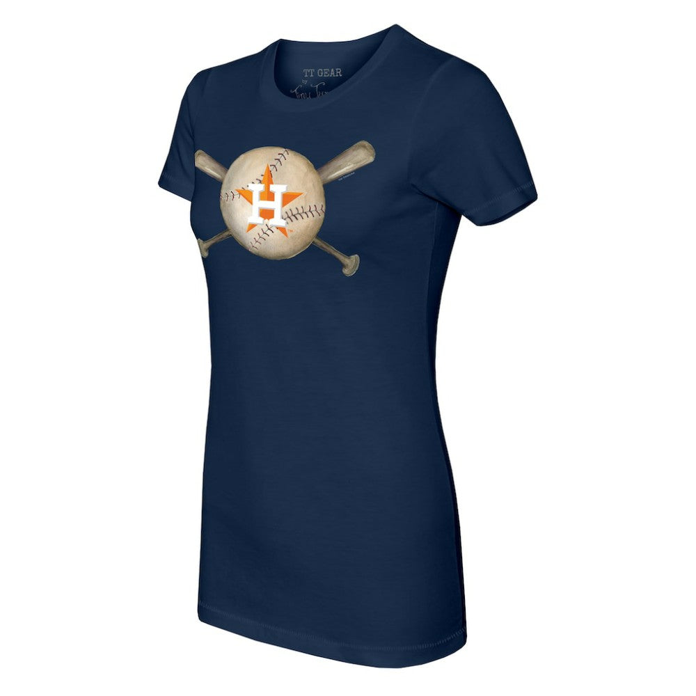 Navy Houston Astros Tiny Turnip Women's Baseball Cross Bats T-Shirt