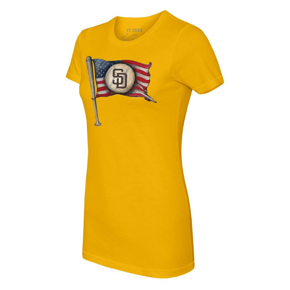 Gold San Diego Padres Tiny Turnip Women's Baseball Flag T-Shirt