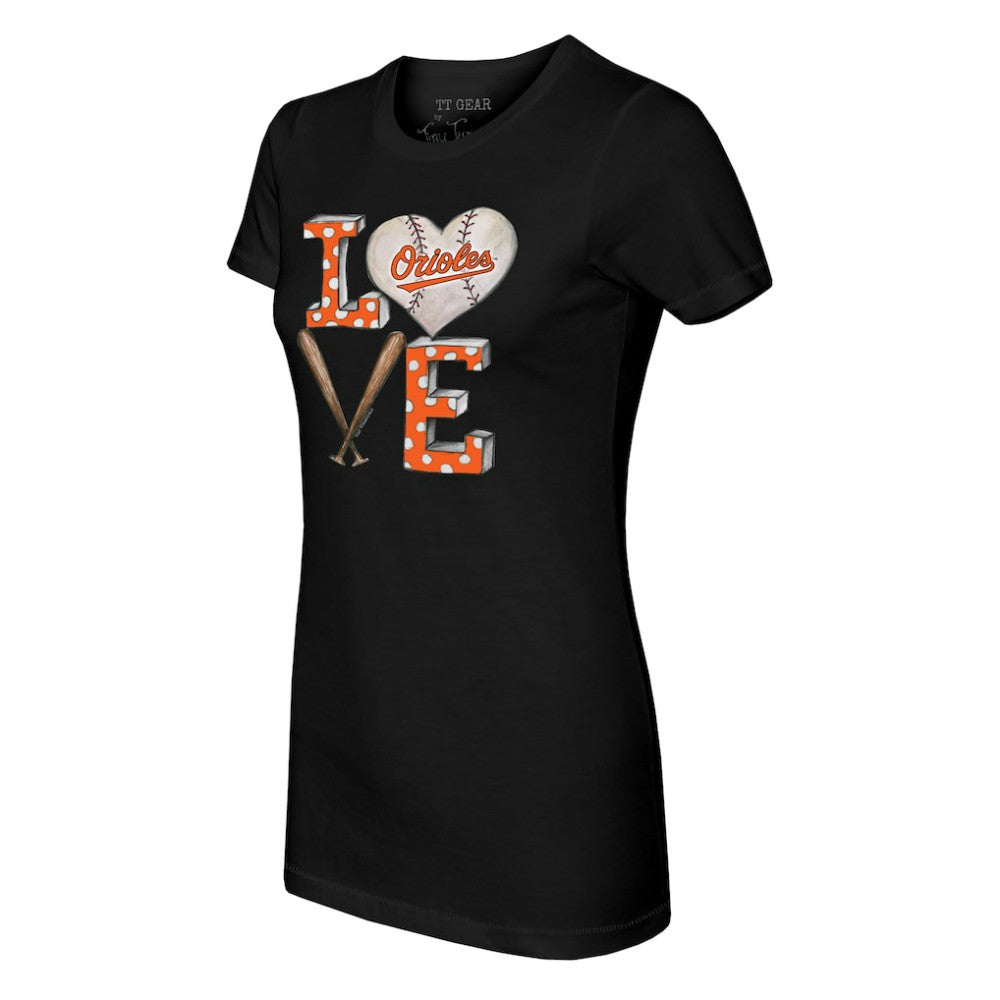 Black Baltimore Orioles Tiny Turnip Women's Baseball Love T-Shirt