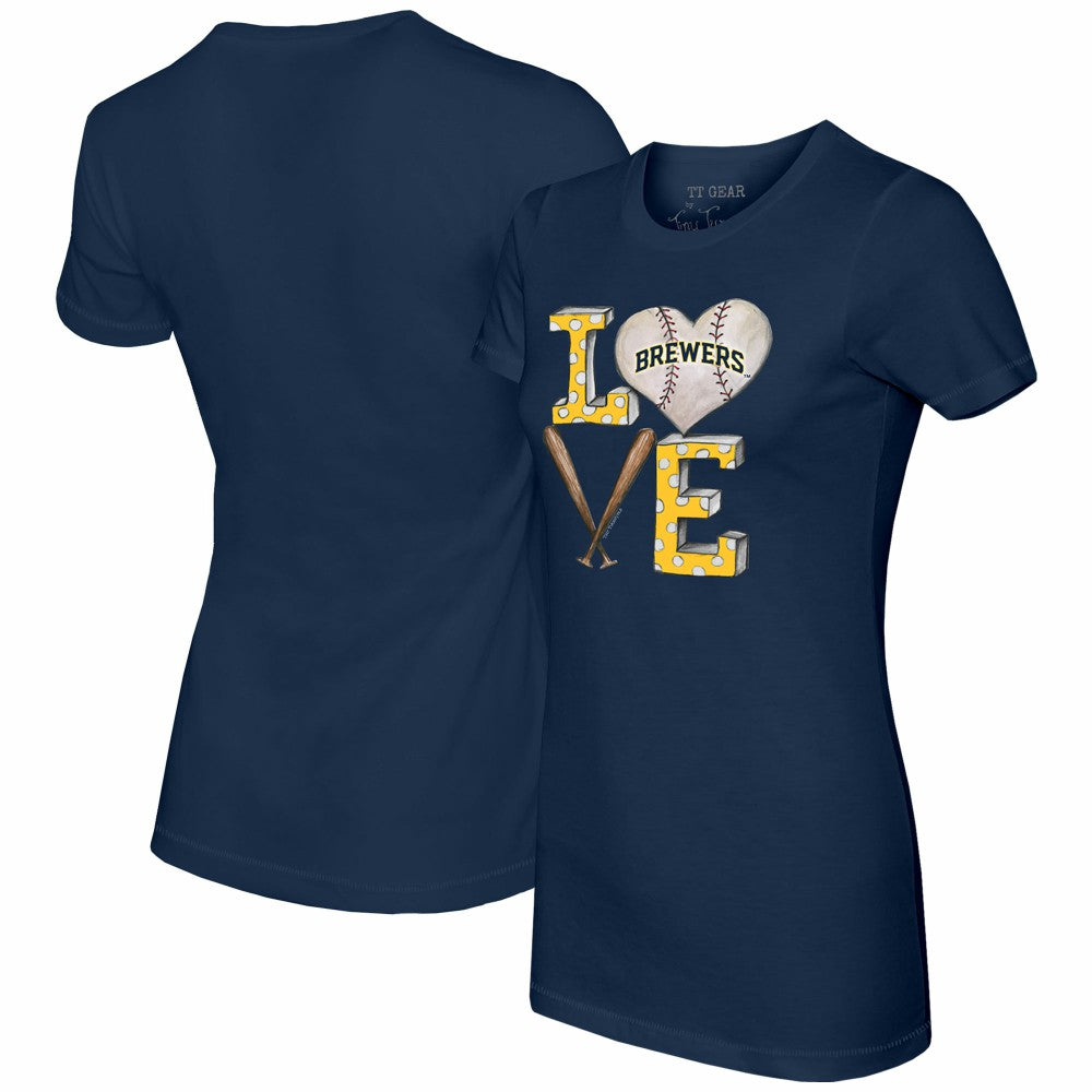 Navy Milwaukee Brewers Tiny Turnip Women's Baseball Love T-Shirt