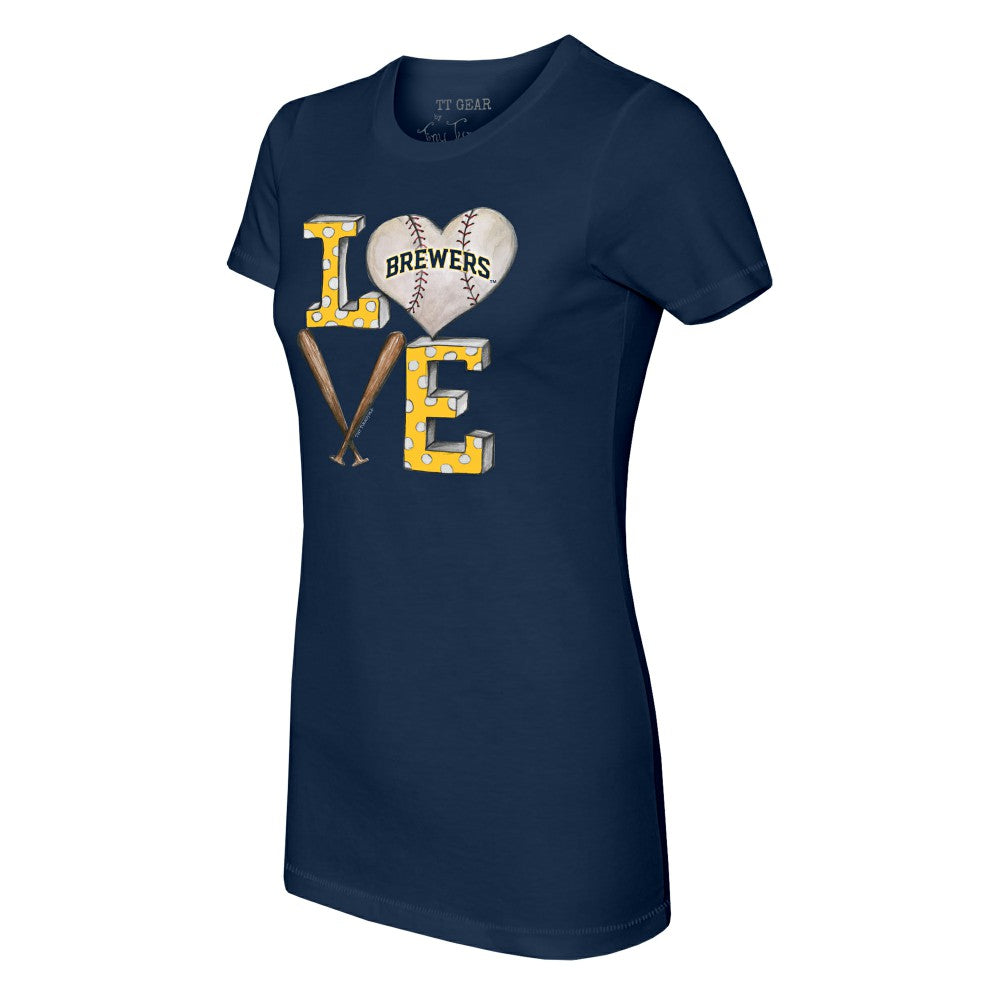 Navy Milwaukee Brewers Tiny Turnip Women's Baseball Love T-Shirt