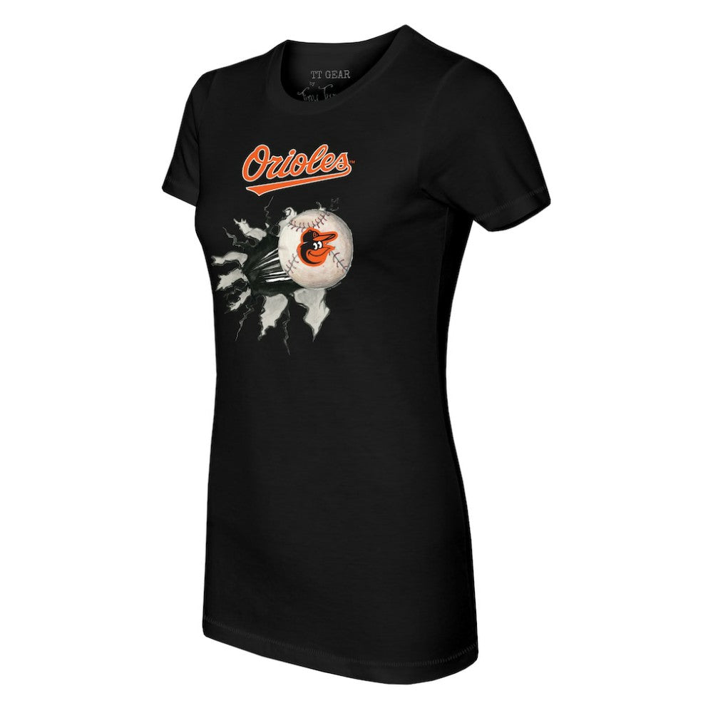 Black Baltimore Orioles Tiny Turnip Women's Baseball Tear T-Shirt