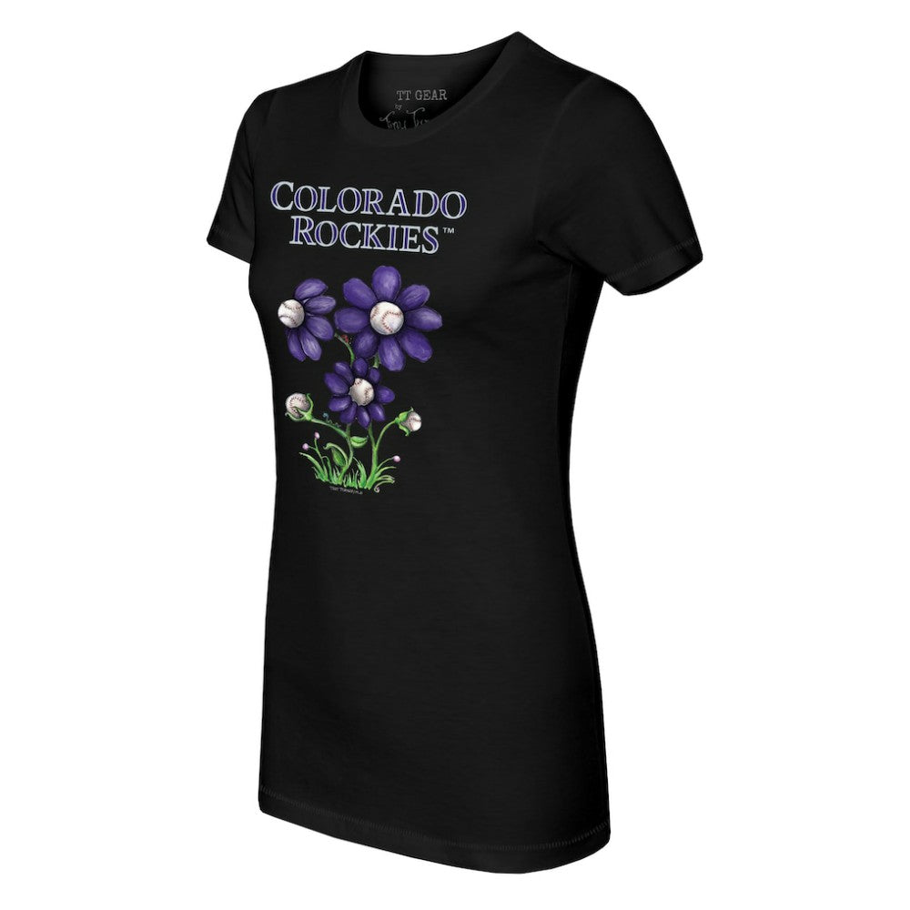 Black Colorado Rockies Tiny Turnip Women's Blooming Baseballs T-Shirt