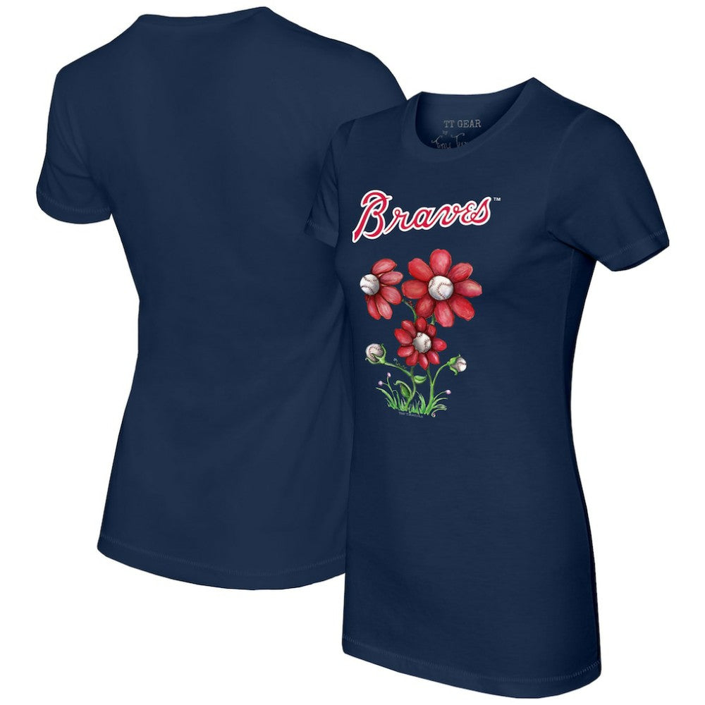 Navy Atlanta Braves Tiny Turnip Women's Blooming Baseballs T-Shirt