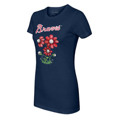 Navy Atlanta Braves Tiny Turnip Women's Blooming Baseballs T-Shirt
