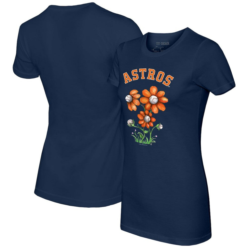 Navy Houston Astros Tiny Turnip Women's Blooming Baseballs T-Shirt