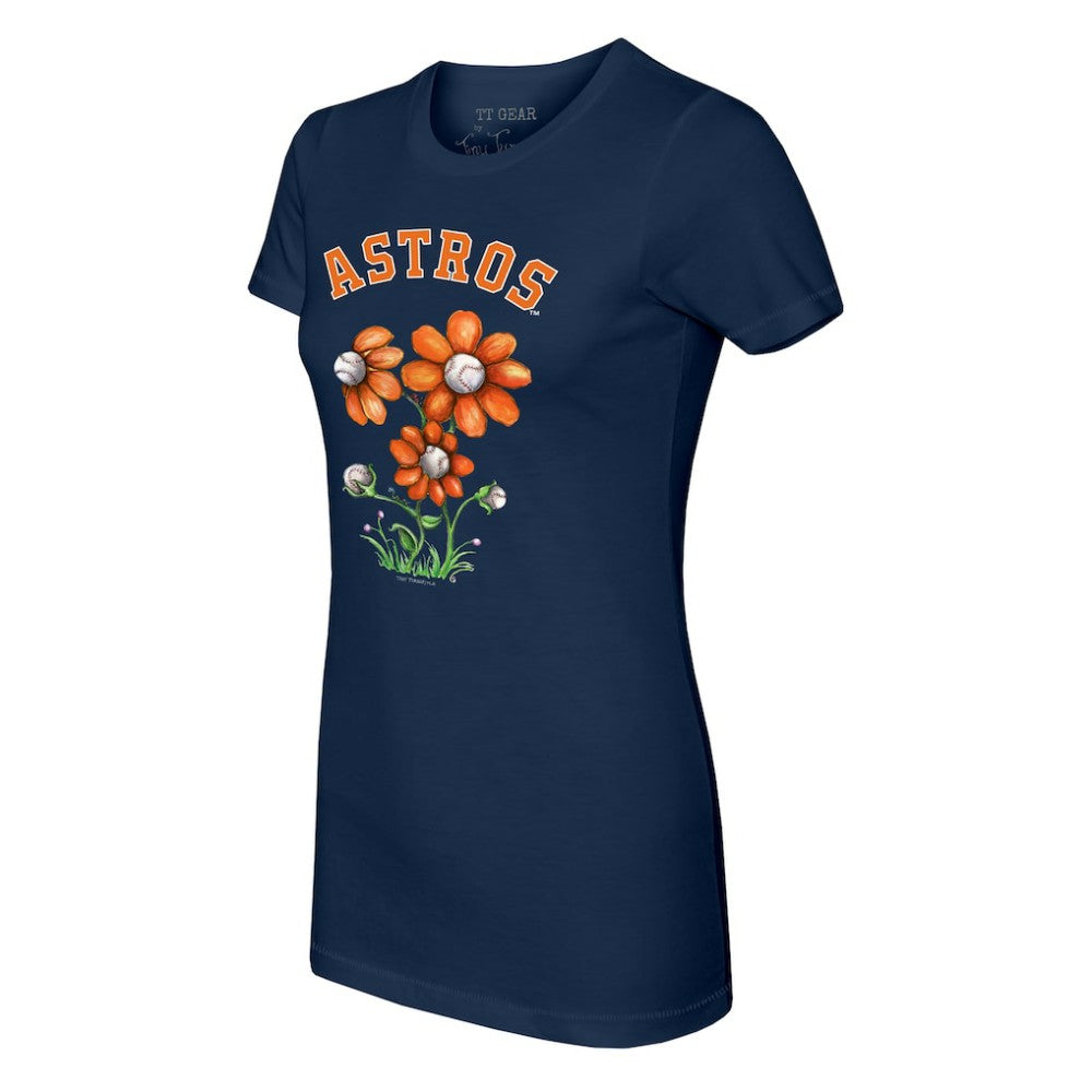 Navy Houston Astros Tiny Turnip Women's Blooming Baseballs T-Shirt