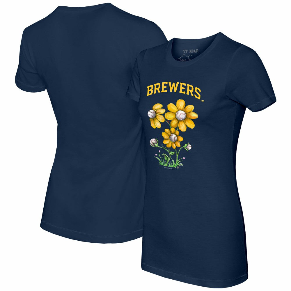 Navy Milwaukee Brewers Tiny Turnip Women's Blooming Baseballs T-Shirt