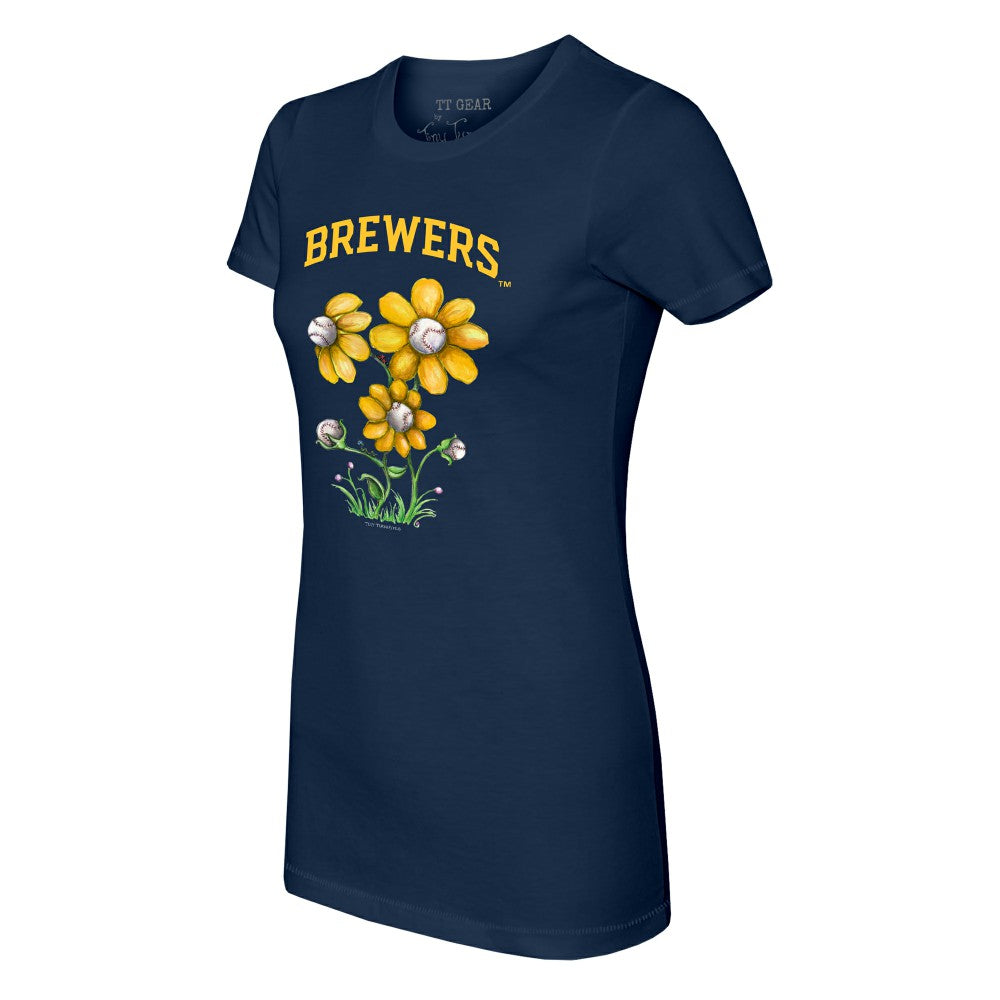 Navy Milwaukee Brewers Tiny Turnip Women's Blooming Baseballs T-Shirt