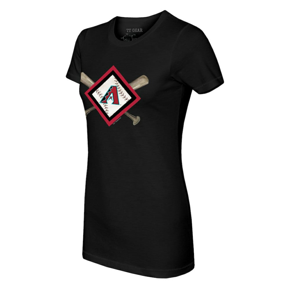 Black Arizona Diamondbacks Tiny Turnip Women's Diamond Cross Bats T-Shirt