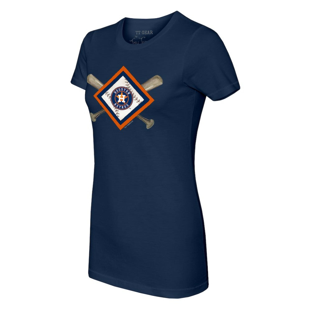 Navy Houston Astros Tiny Turnip Women's Diamond Cross Bats T-Shirt