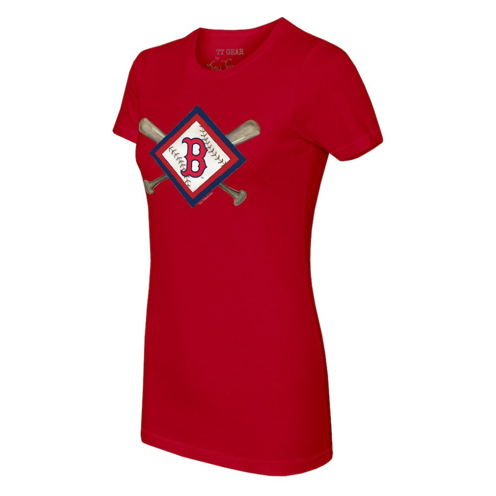 Red Boston Red Sox Tiny Turnip Women's Diamond Cross Bats T-Shirt