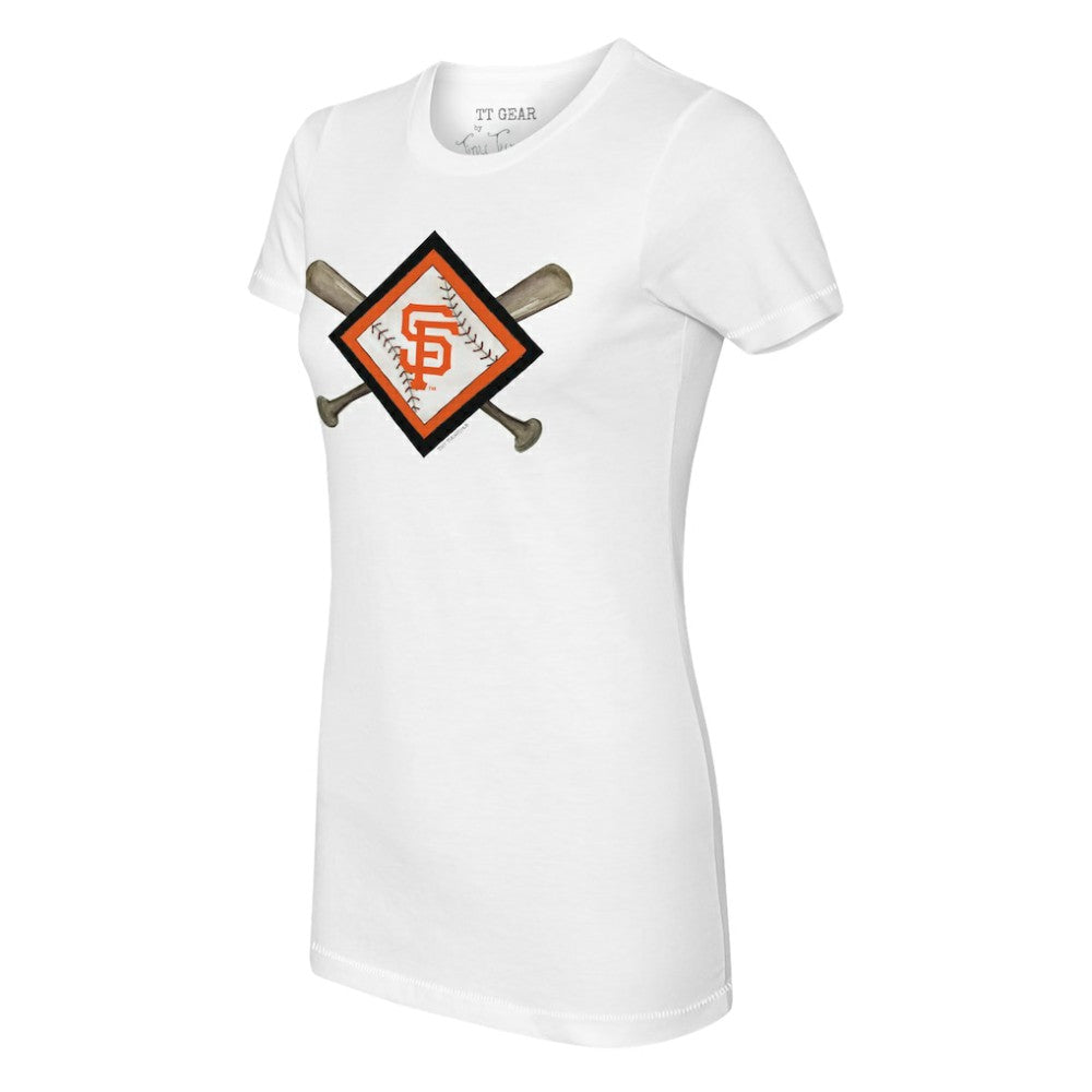 White San Francisco Giants Tiny Turnip Women's Diamond Cross Bats T-Shirt