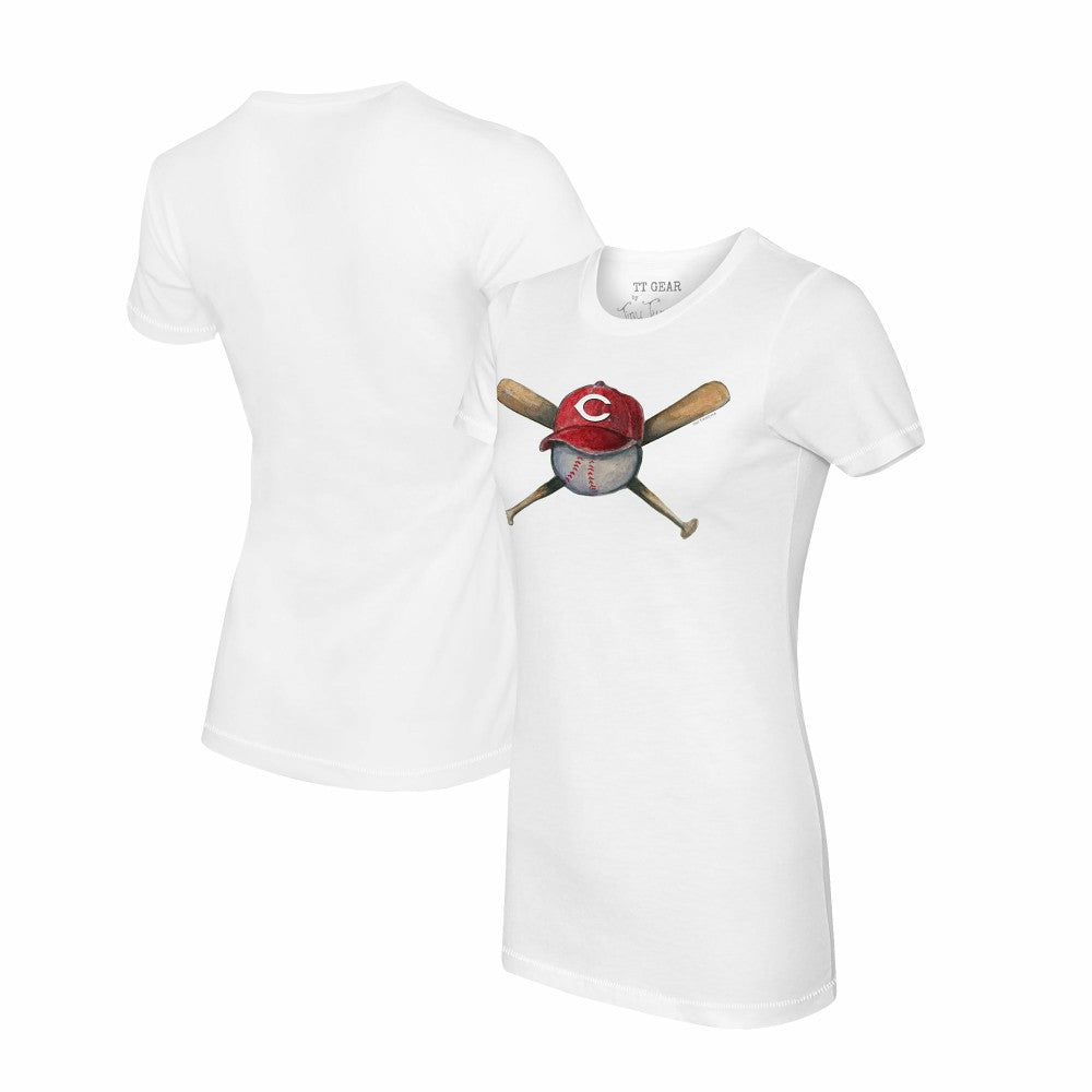 White Cincinnati Reds Tiny Turnip Women's Hat Crossbats T-Shirt