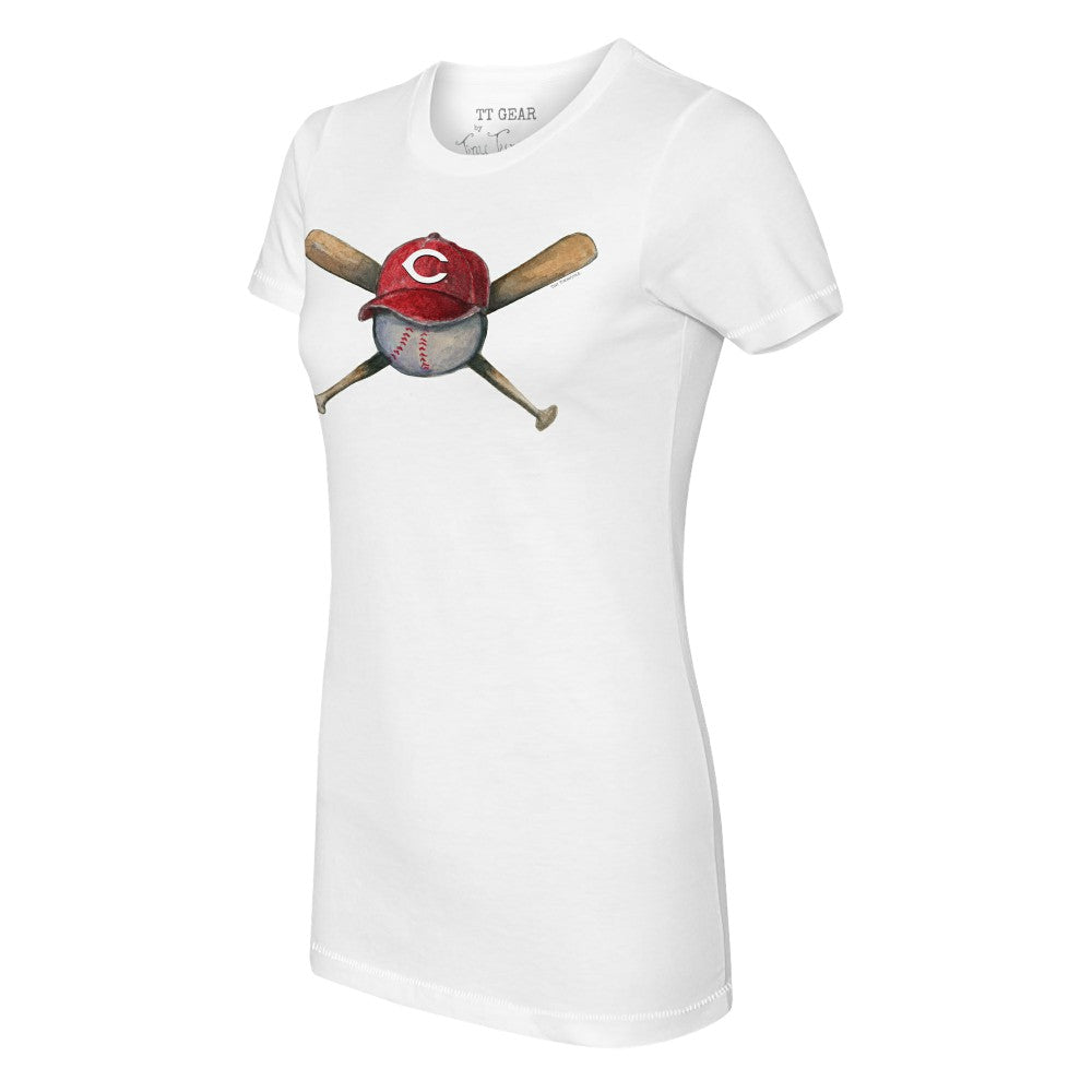 White Cincinnati Reds Tiny Turnip Women's Hat Crossbats T-Shirt