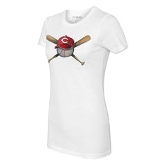 White Cincinnati Reds Tiny Turnip Women's Hat Crossbats T-Shirt