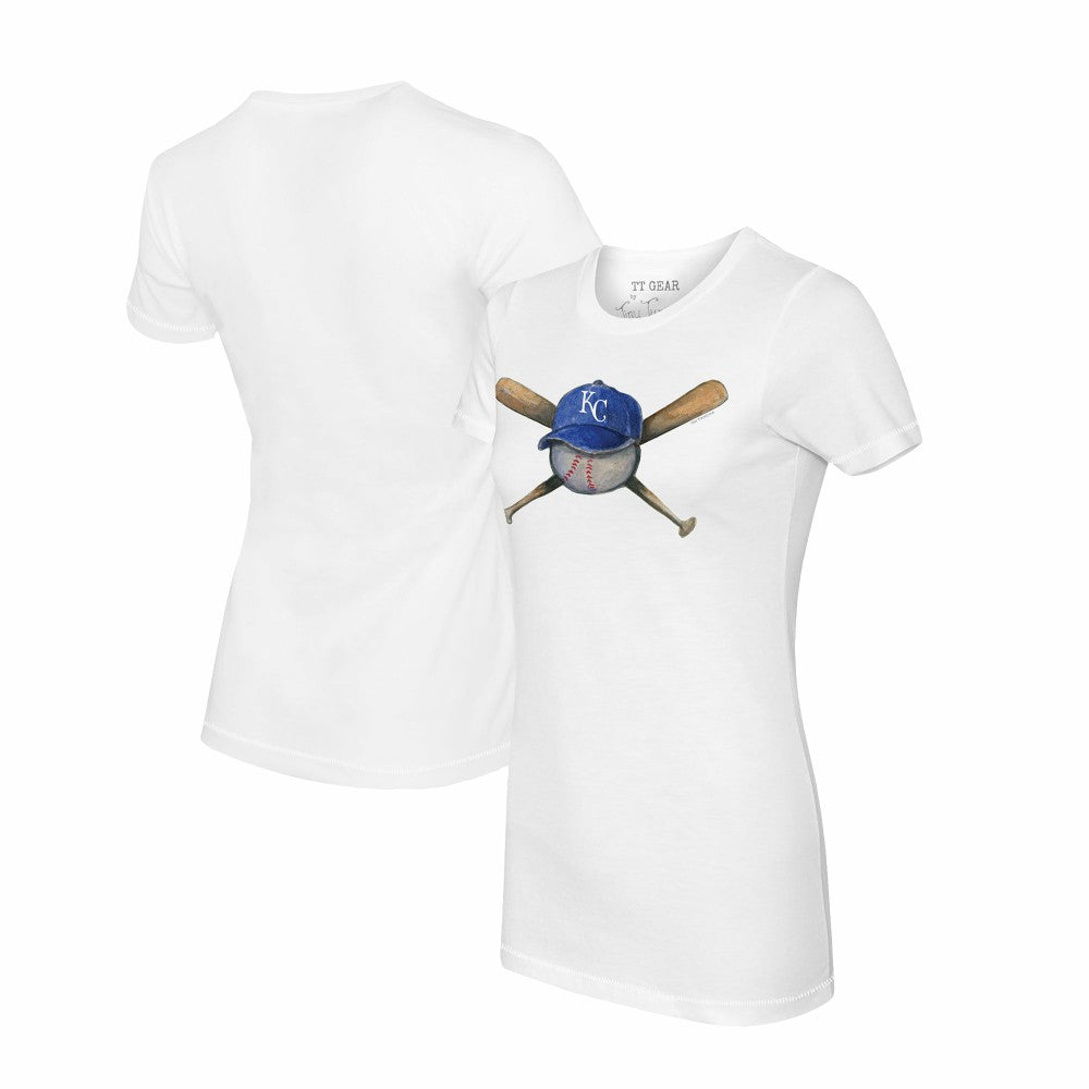 White Kansas City Royals Tiny Turnip Women's Hat Crossbats T-Shirt