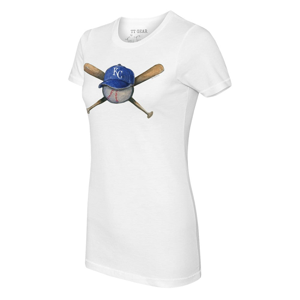 White Kansas City Royals Tiny Turnip Women's Hat Crossbats T-Shirt