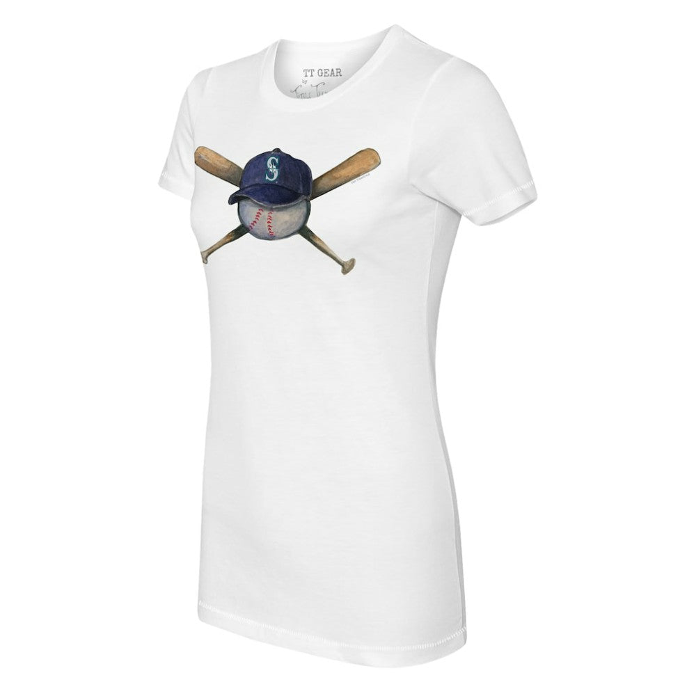 White Seattle Mariners Tiny Turnip Women's Hat Crossbats T-Shirt