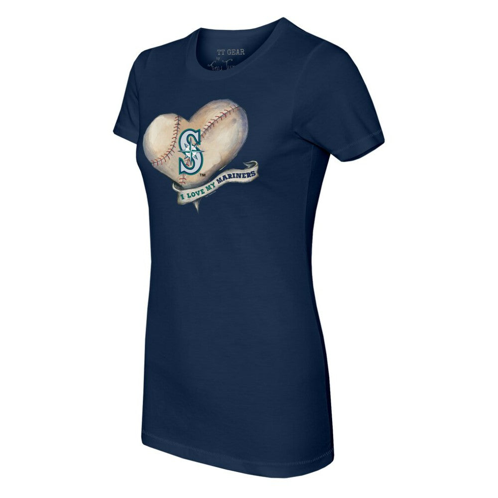 Navy Seattle Mariners Tiny Turnip Women's Heart Banner T-Shirt