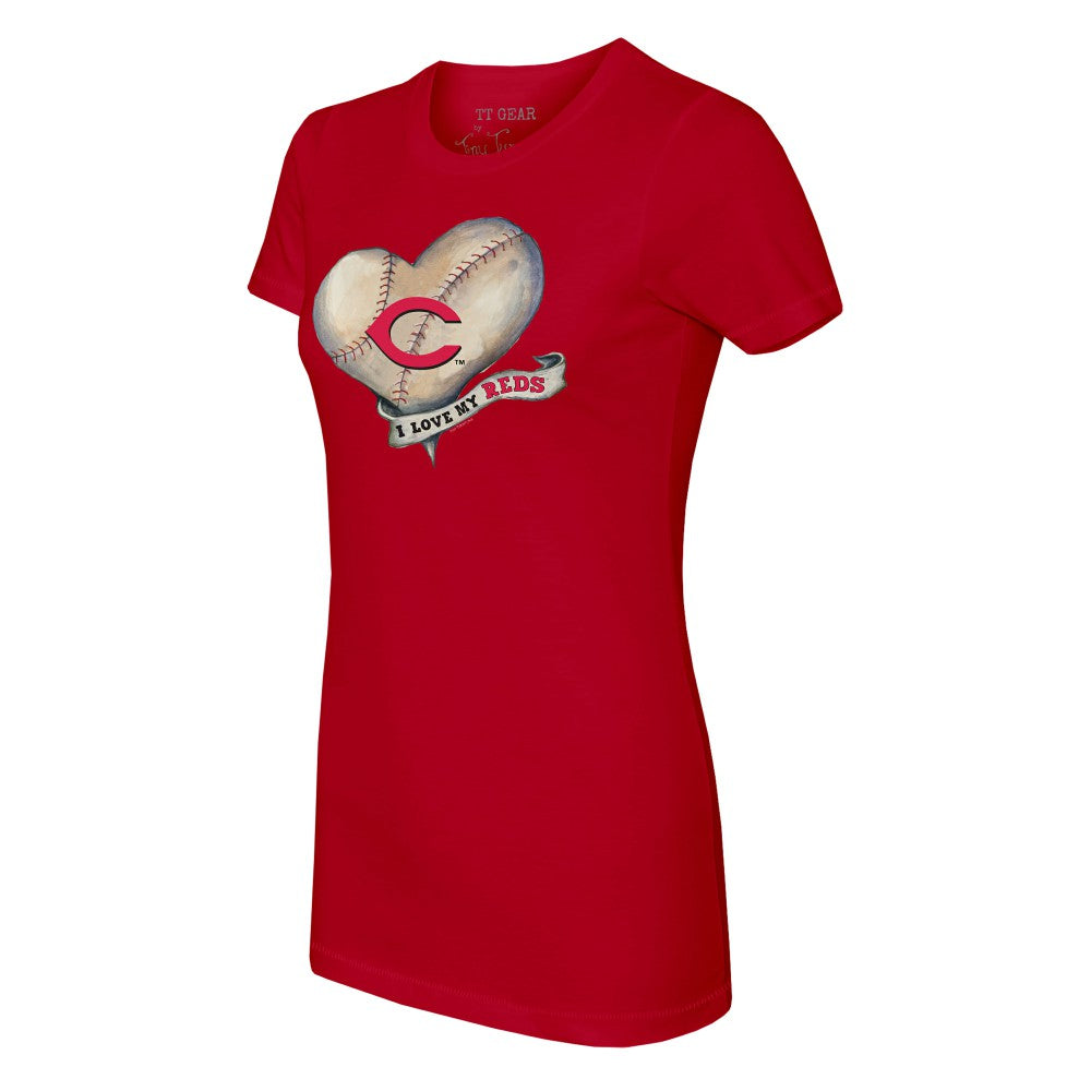 Red Cincinnati Reds Tiny Turnip Women's Heart Banner T-Shirt