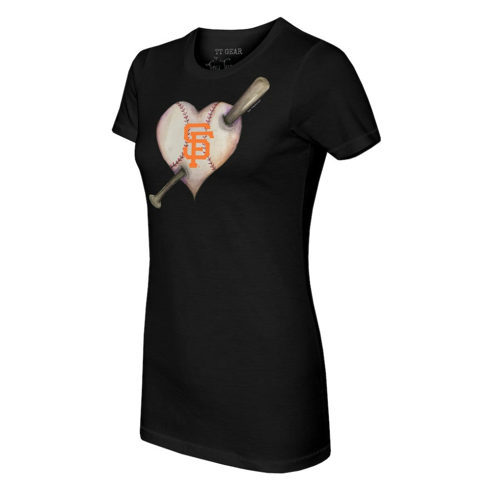 Black San Francisco Giants Tiny Turnip Women's Heart Bat T-Shirt