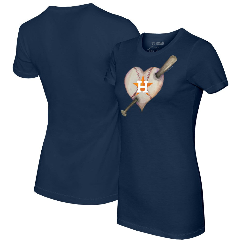 Navy Houston Astros Tiny Turnip Women's Heart Bat T-Shirt