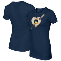 Navy Milwaukee Brewers Tiny Turnip Women's Heart Bat T-Shirt