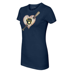 Navy Milwaukee Brewers Tiny Turnip Women's Heart Bat T-Shirt