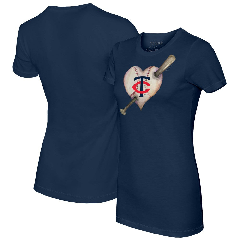 Navy Minnesota Twins Tiny Turnip Women's Heart Bat T-Shirt