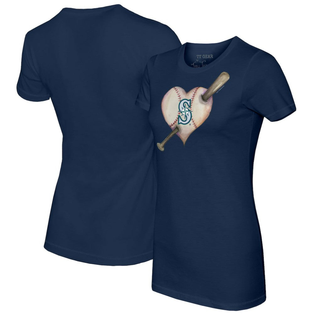 Navy Seattle Mariners Tiny Turnip Women's Heart Bat T-Shirt