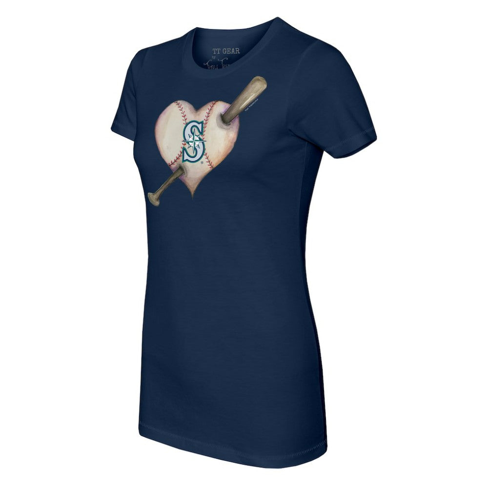 Navy Seattle Mariners Tiny Turnip Women's Heart Bat T-Shirt