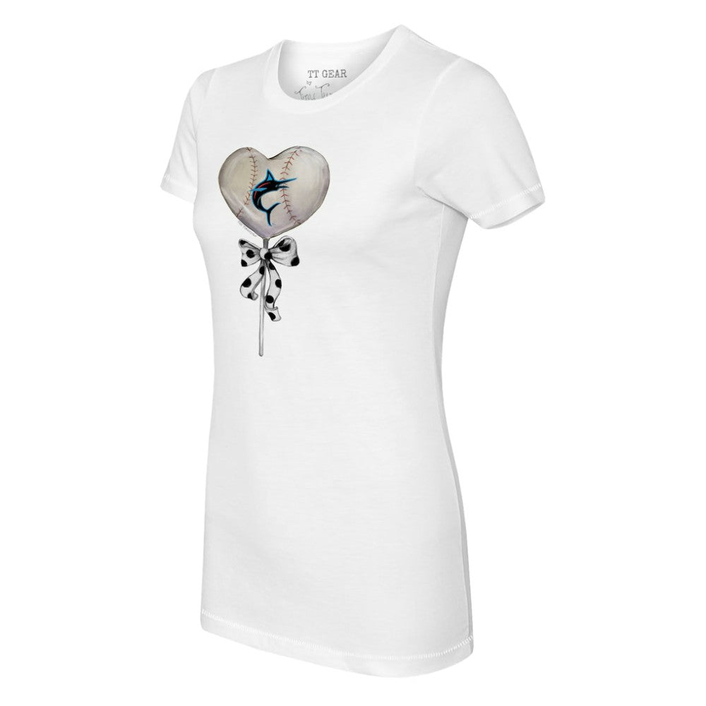 White Miami Marlins Tiny Turnip Women's Heart Lolly T-Shirt