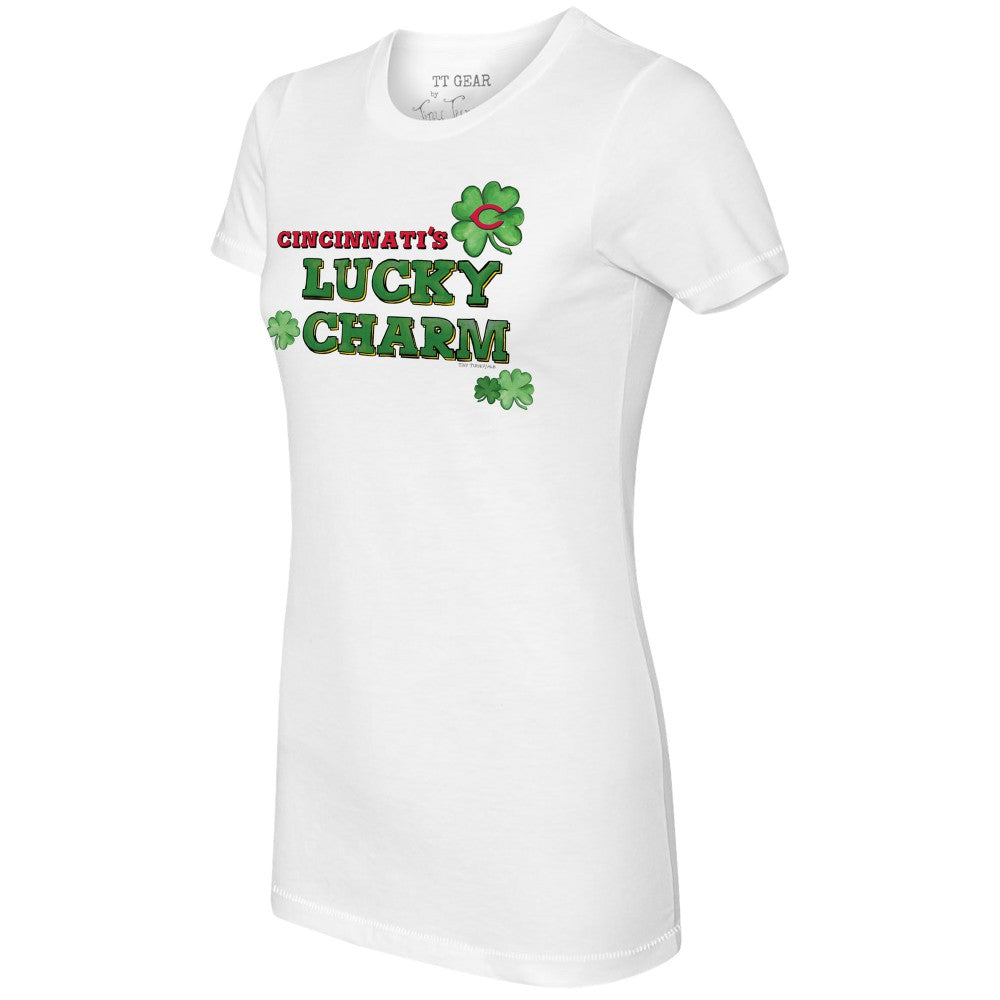 White Cincinnati Reds Tiny Turnip Women's Lucky Charm T-Shirt