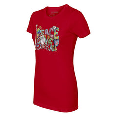 Red Boston Red Sox Tiny Turnip Women's Peace Love Baseball Fitted T-Shirt