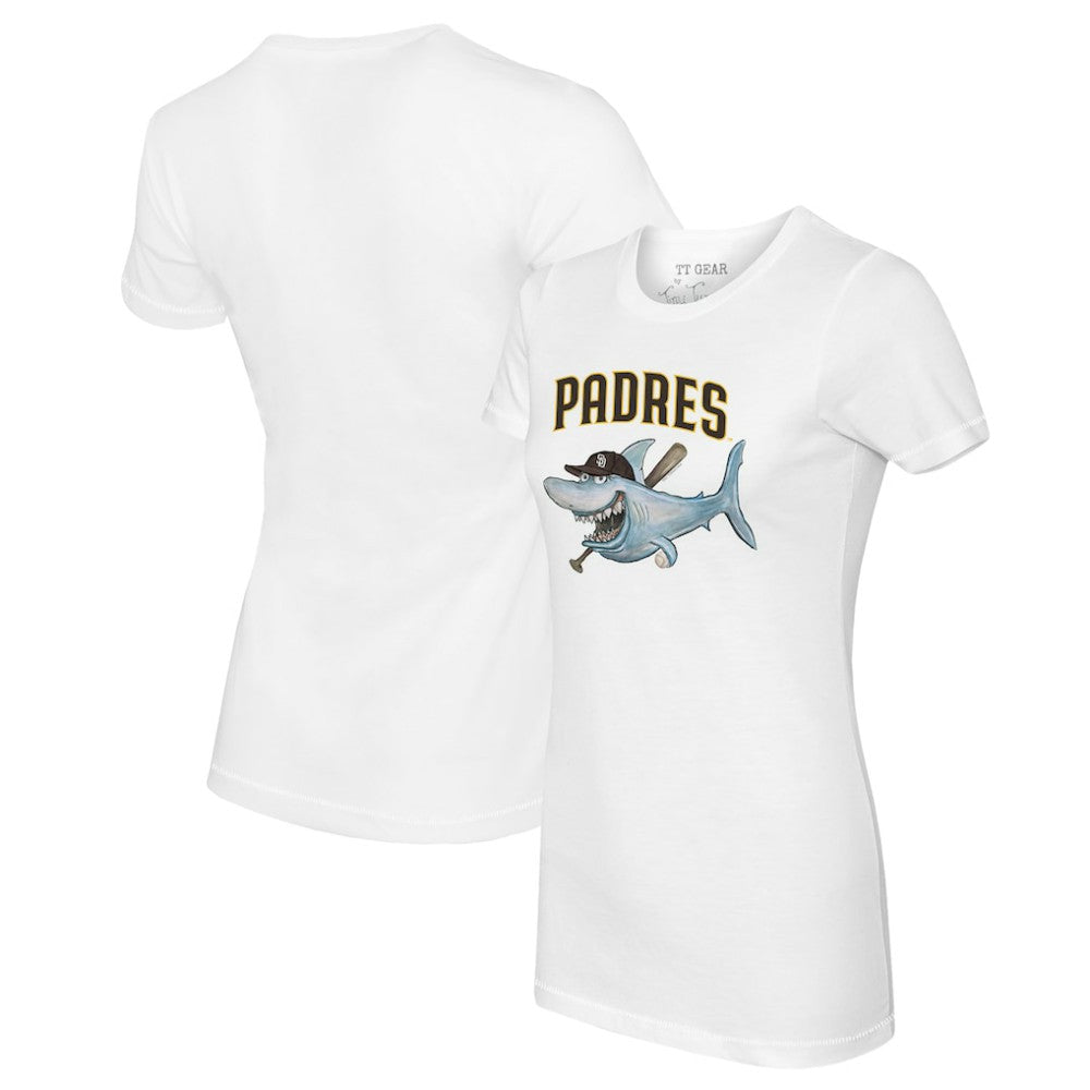 White San Diego Padres Tiny Turnip Women's Shark Logo T-Shirt