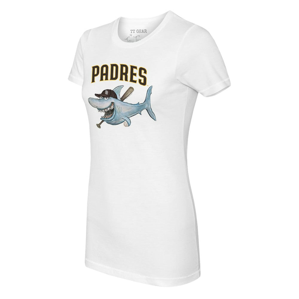 White San Diego Padres Tiny Turnip Women's Shark Logo T-Shirt