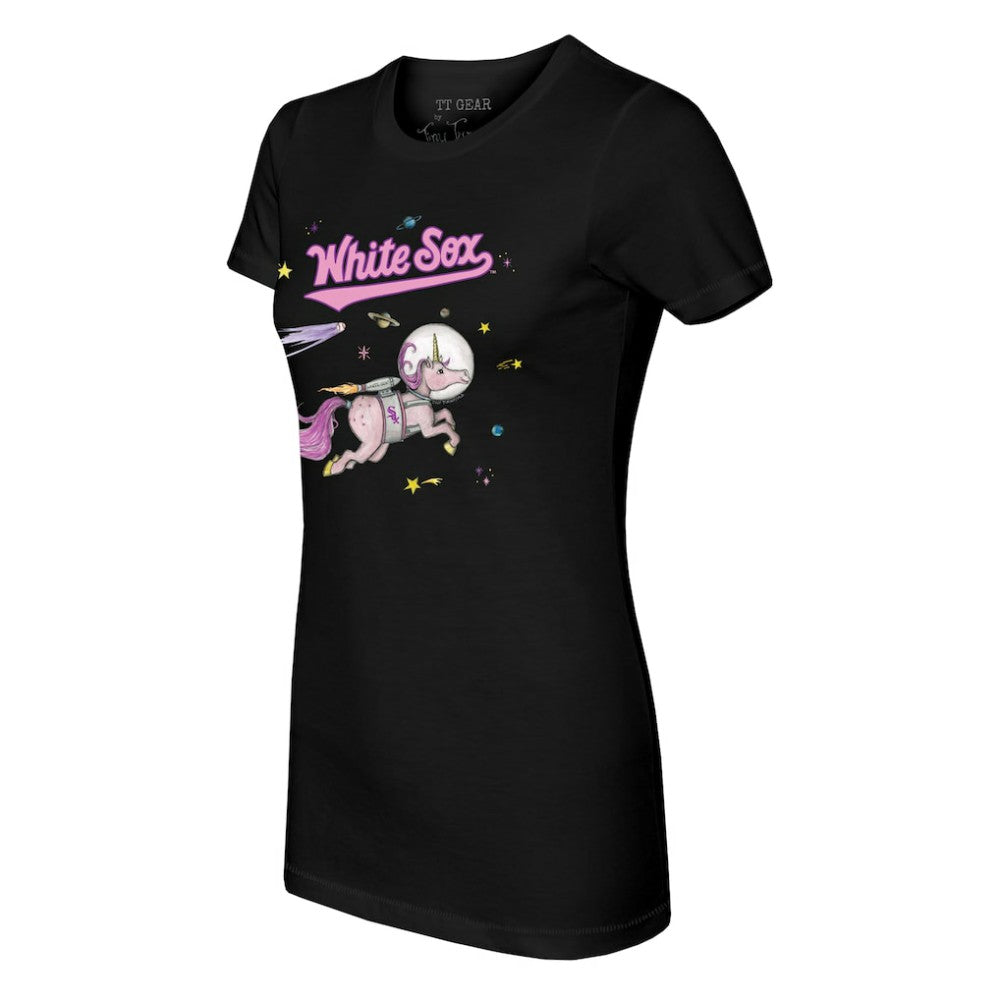 Black Chicago White Sox Tiny Turnip Women's Space Unicorn T-Shirt