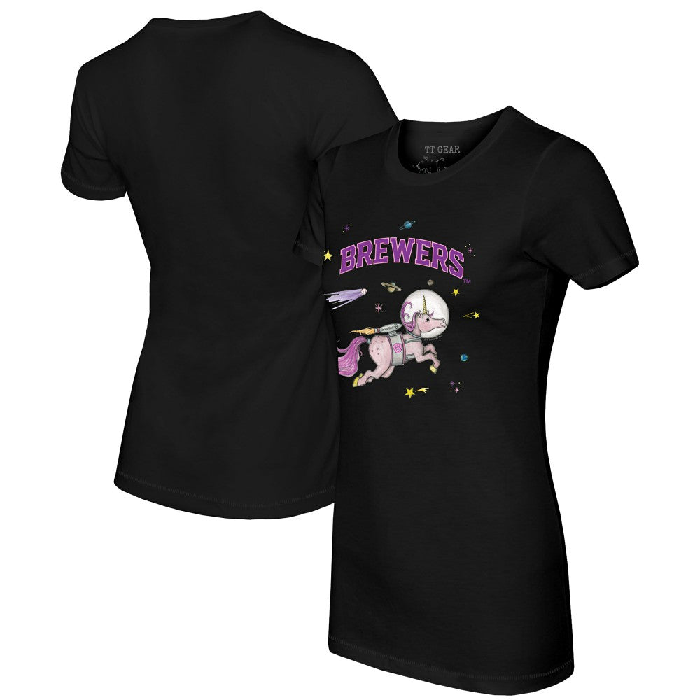 Black Milwaukee Brewers Tiny Turnip Women's Space Unicorn T-Shirt