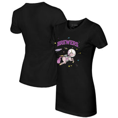 Black Milwaukee Brewers Tiny Turnip Women's Space Unicorn T-Shirt