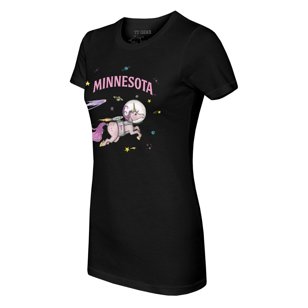 Black Minnesota Twins Tiny Turnip Women's Space Unicorn T-Shirt
